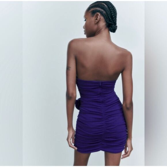 New! ZARA Cutout 3D Rosette Floral Ruched Mini Dress, XXL (US 14) - Picture 4 of 16